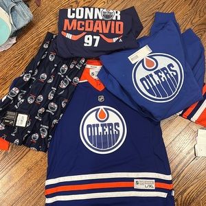 Edmonton Oilers Youth XL Bundle- Jersey, Pajama Pants, Hoodie Sweatshirt, Tshirt